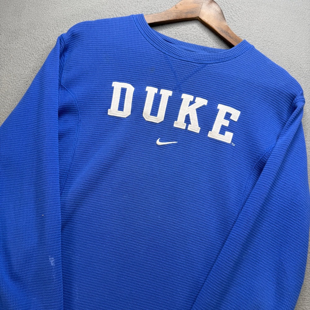 Duke Blue Devils Nike Waffle Knit Crew Neck Shirt Mens M Blue Cotton NCAA Y2K
